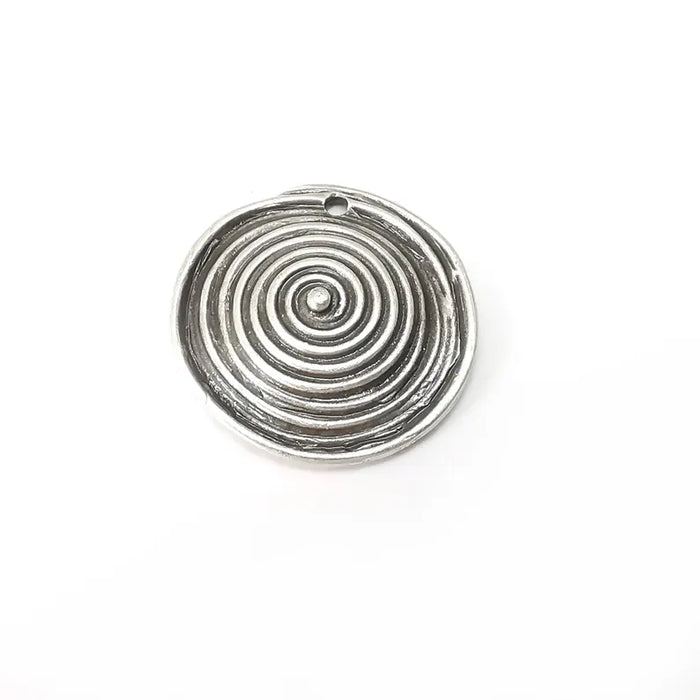 Silver Dome Swirl Charms, Boho Charms, Rustic Charms, Earring Charms, Silver Pendant, Necklace Parts, Antique Silver Plated 33mm G36243