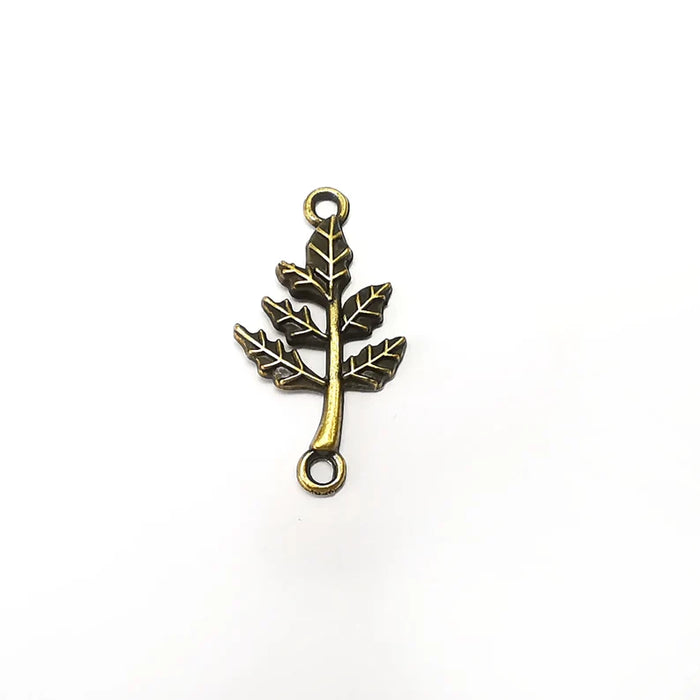 5 Leaf Branch Charms, Nature Connector, Dangle Earring Charms, Small Charms , Necklace Parts, Antique Bronze Plated 31x16mm G36150