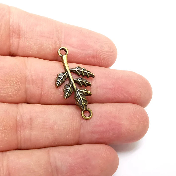 5 Leaf Branch Charms, Nature Connector, Dangle Earring Charms, Small Charms , Necklace Parts, Antique Bronze Plated 31x16mm G36150