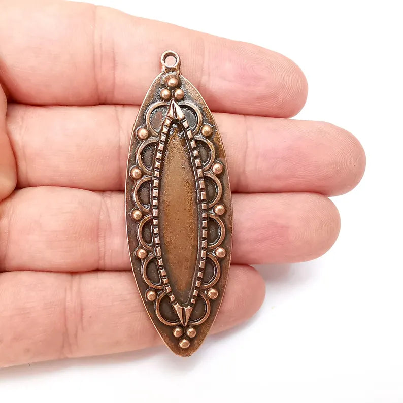 Copper Marquise Charms Blank, Charms Base, Cabochon Bezel, inlay Mounting, Resin Necklace, Antique Copper plated 39x9mm blank G36246