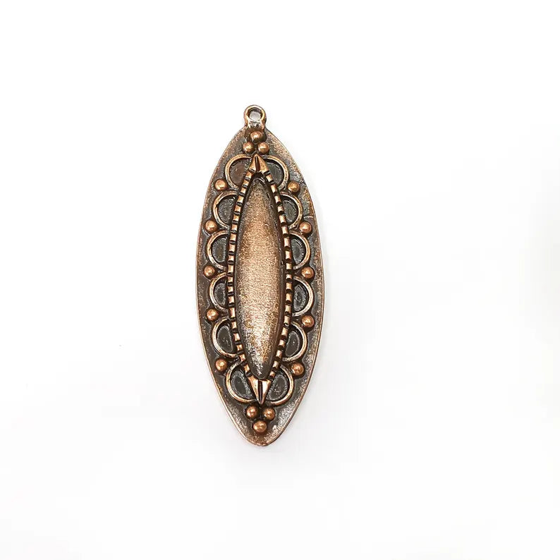 Copper Marquise Charms Blank, Charms Base, Cabochon Bezel, inlay Mounting, Resin Necklace, Antique Copper plated 39x9mm blank G36246