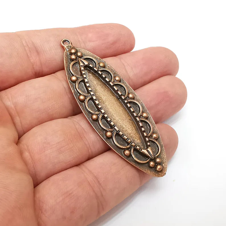 Copper Marquise Charms Blank, Charms Base, Cabochon Bezel, inlay Mounting, Resin Necklace, Antique Copper plated 39x9mm blank G36246