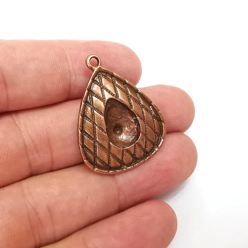 Copper Drop Charms Blank, Charms Base, Cabochon Bezel, inlay Mounting, Resin Necklace, Antique Copper plated 14x10mm blank G36247