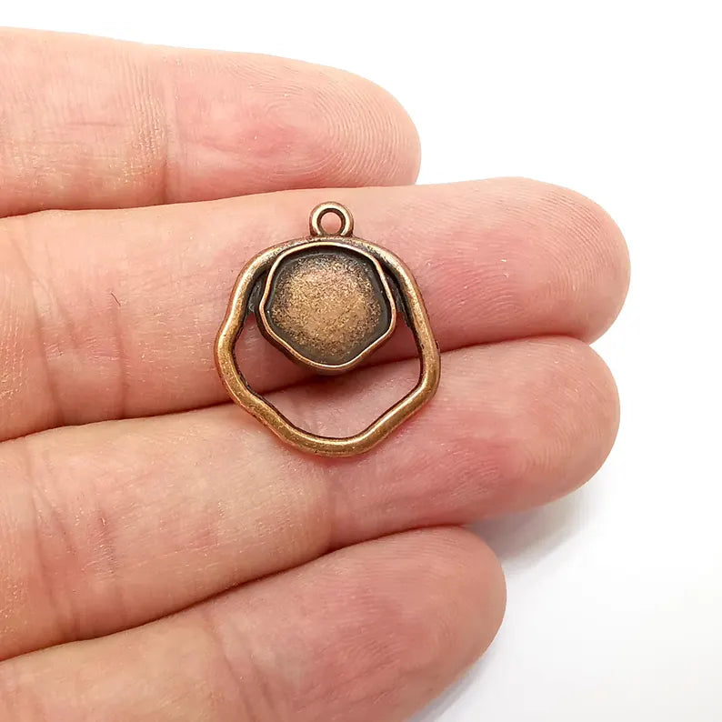 2 Copper Charms, Boho Charms, Dangle Charms, Earring Charms, Rustic Charms, Necklace Parts, Antique Copper Plated 23x20mm G36155