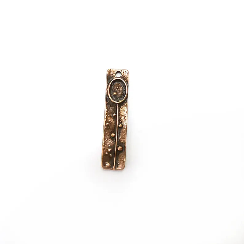 5 Copper Charms, Rectangle Charms, Ethnic Earring Charms, Copper Rustic Pendant, Necklace Parts, Antique Copper Plated 29x7mm (6x4mm) G36157