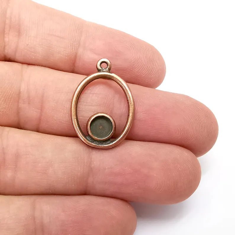5 Copper Charms, Oval Frame Charms, Ethnic Earring Charms, Copper Rustic Pendant, Necklace Parts, Antique Copper Plated 25x17mm (6mm) G36161