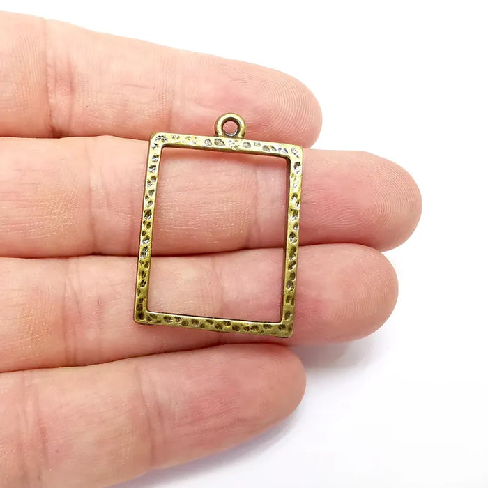 2 Rectangle Frame Connector Charms, Jewelry Parts, Bracelet Component, Antique Bronze Plated Metal Finding (35x25mm) G36165