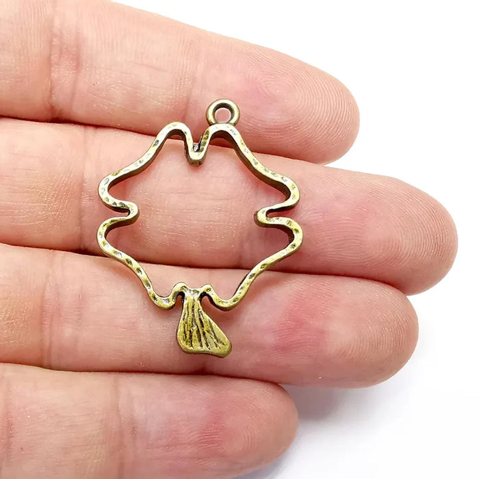 2 Fish Frame Charms, Jewelry Parts, Bracelet Component, Antique Bronze Plated Metal Finding