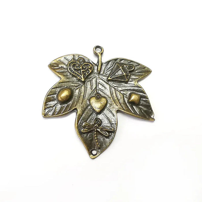 Leaf Pendant, Boho Charms, Dangle Charm, DIY Charms, Earring Charm, Necklace Parts, Antique Bronze Plated 54x52mm G36172