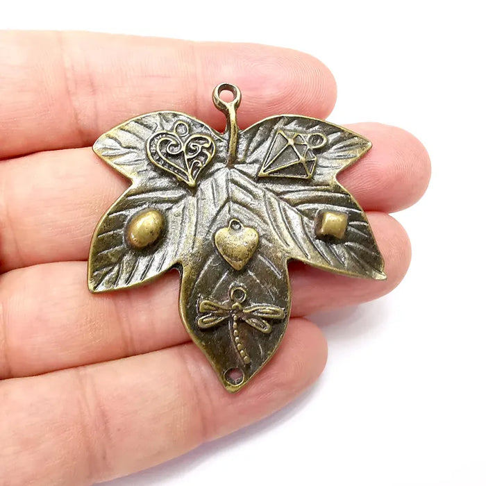 Leaf Pendant, Boho Charms, Dangle Charm, DIY Charms, Earring Charm, Necklace Parts, Antique Bronze Plated 54x52mm G36172