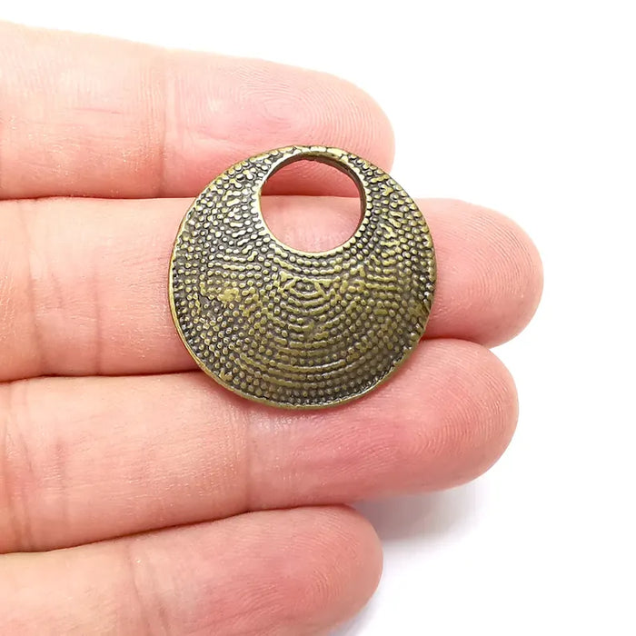 Bronze Dangle Charms, Disc Boho Charm, Rustic Charm, Earring Charm, Bronze Pendant, Necklace Parts, Antique Bronze Plated 28mm G36174