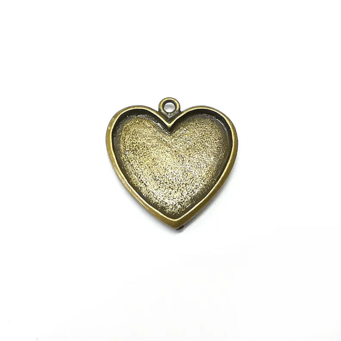 Heart Pendant Blanks, Resin Bezel Bases, Mosaic Mountings, Dry flower Frame, Polymer Clay base, Antique Bronze Plated (25x25mm) G36177