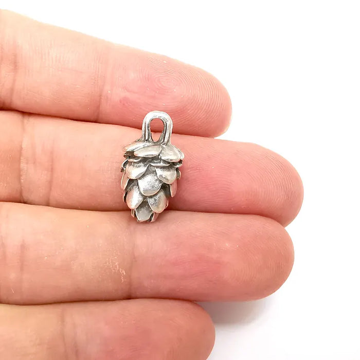 2 Pcs Pine Cone Charms, Silver Charms, Boho Charms, Earring Charms, Silver Pendant, Necklace Parts, Antique Silver Plated 21x12mm G36257