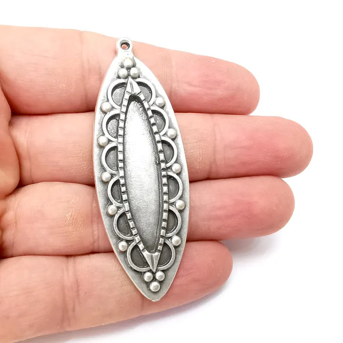 Silver Marquise Charms Blank, Charms Base, Cabochon Bezel, inlay Mounting, Resin Necklace, Antique Silver plated 40x9mm blank G36267