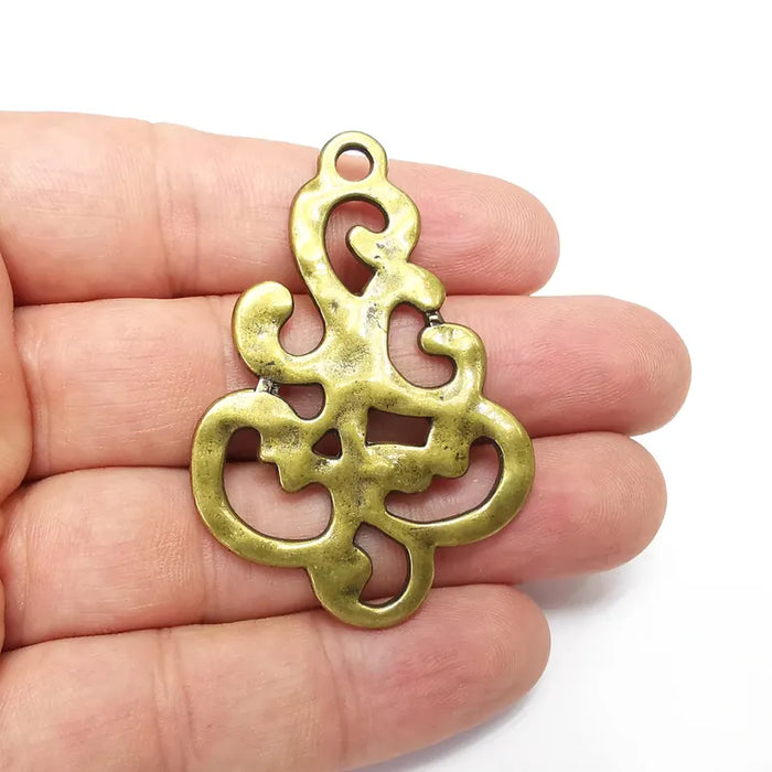 Hammered Bronze Charms, Boho Charms, Dangle Charm, DIY Charms, Earring Charm, Necklace Parts, Antique Bronze Plated 57x39mm G36195