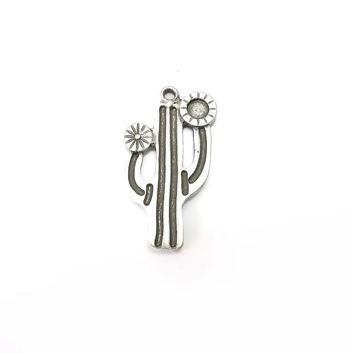 Cactus Charms, Silver Blank Charms, Boho Charms, Earring Charms, Silver Pendant, Necklace Parts, Antique Silver Plated 36x19mm 4mm G36271