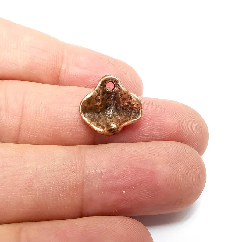 10 Leaf Charms, Curved Charms, Earring Charms, Copper Pendant, Small Charms , Antique Copper Plated Metal 16x15mm G36199