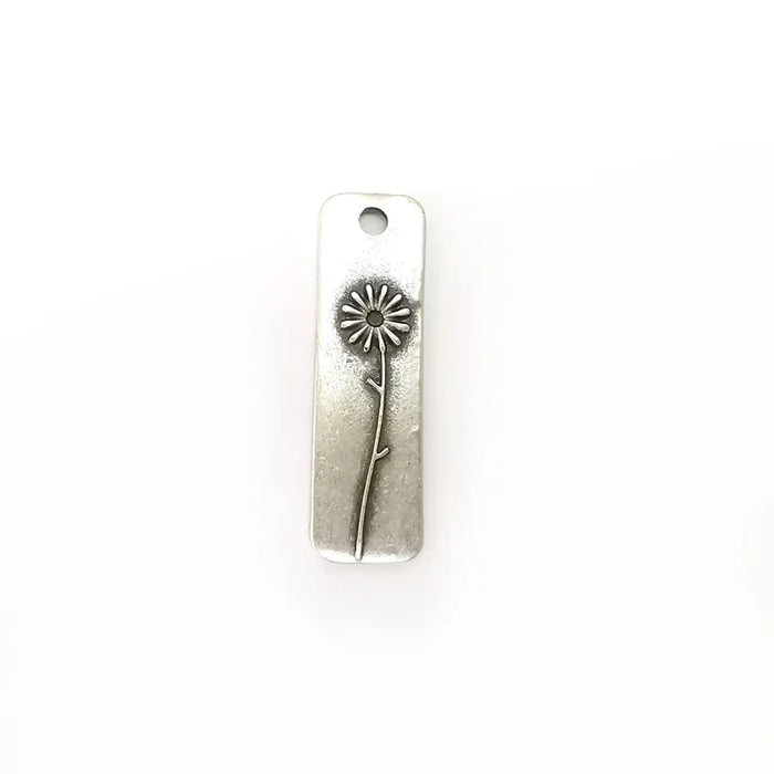 2 Flower Charms, Silver Nature Charms, Boho Charms, Earring Charms, Silver Pendant, Necklace Parts, Antique Silver Plated 38x11mm G36275