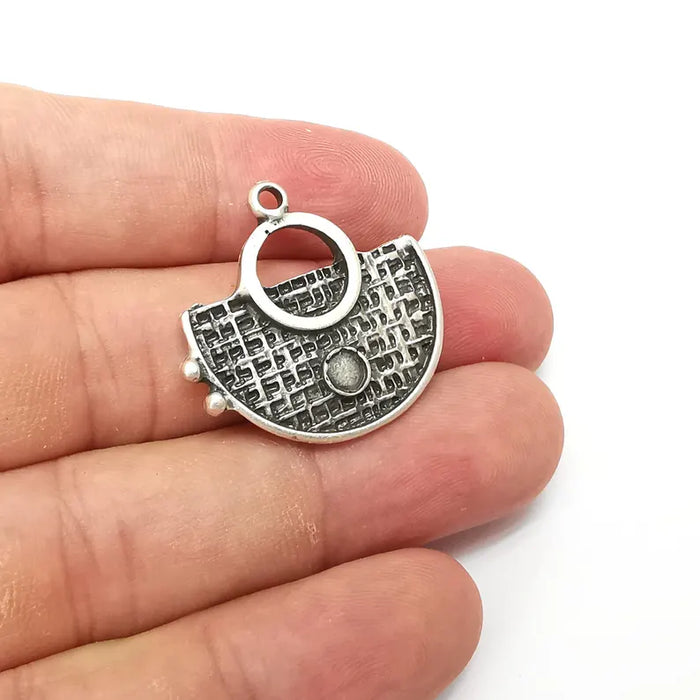 2 Silver Dangle Charms, Boho Charms, Rustic Charms, Earring Charms, Silver Pendant, Necklace Parts, Antique Silver Plated 30x28mm G36276