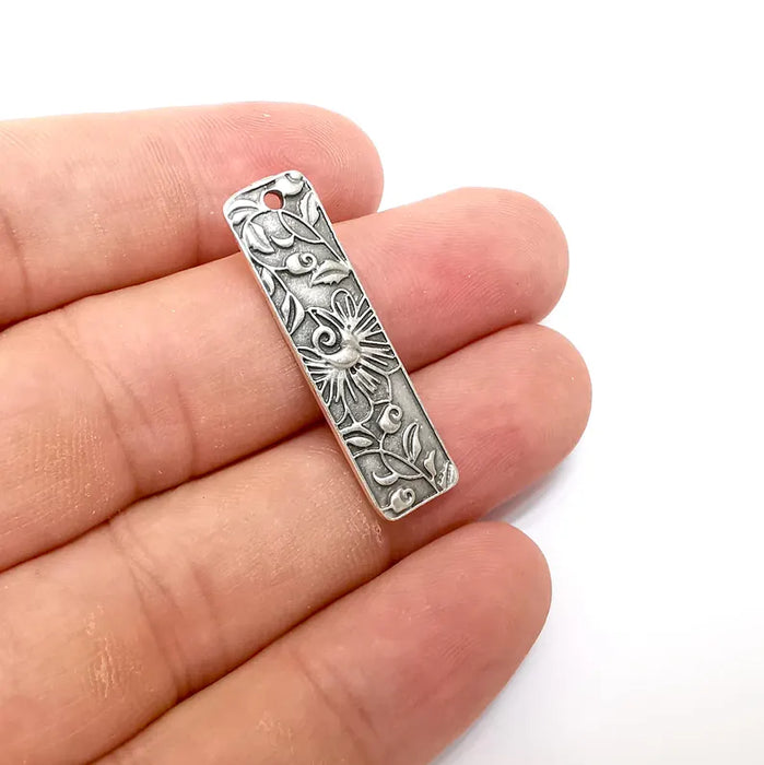 2 Flower Charms, Silver Nature Charms, Boho Charms, Earring Charms, Silver Pendant, Necklace Parts, Antique Silver Plated 35x10mm G36278