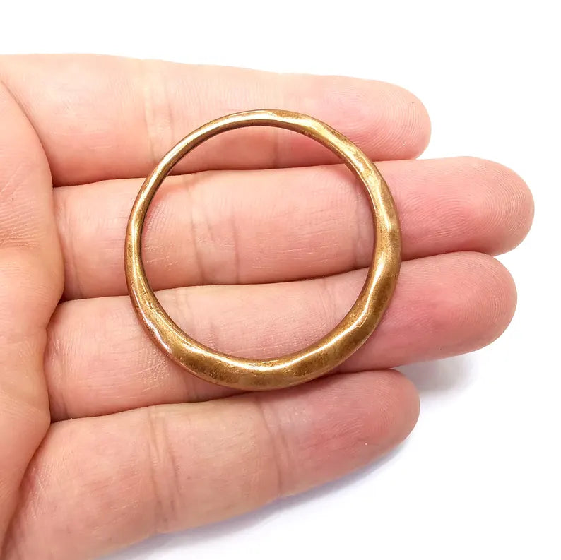 Copper Hoops Charms, Baroque Charms, Ethnic Earring Charms, Copper Rustic Pendant, Necklace Parts, Antique Copper Plated 46mm G36206