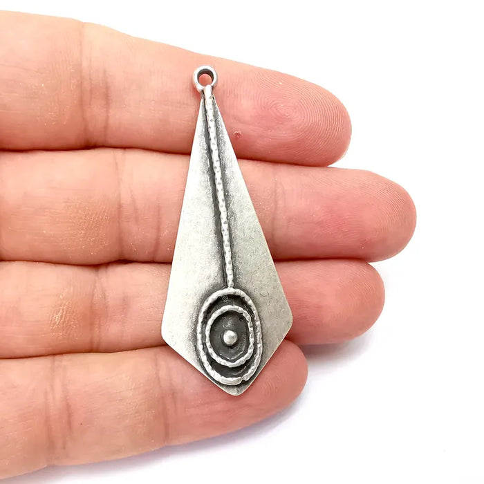 Silver Charms, Ethnic Charms, Boho Charms, Earring Charms, Silver Pendant, Necklace Parts, Antique Silver Plated 56x23mm G36281