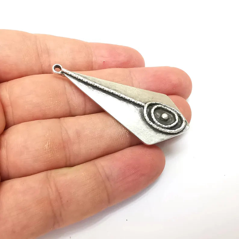 Silver Charms, Ethnic Charms, Boho Charms, Earring Charms, Silver Pendant, Necklace Parts, Antique Silver Plated 56x23mm G36281