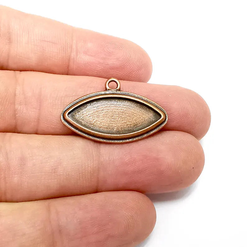 2 Copper Eye Blank Charms , Dangle Charms, Earring Charms, Rustic Charms, Necklace Parts, Antique Copper Plated 29x18mm 25x10mm Blank G36214
