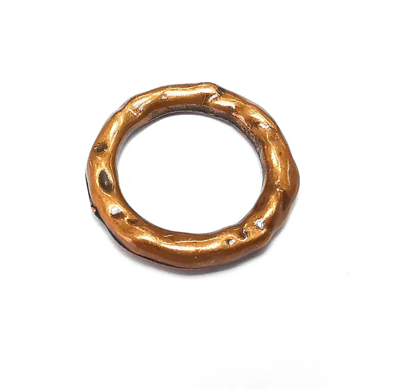 2 Copper Hoops Charms, Baroque Charms, Ethnic Earring Charms, Copper Rustic Pendant, Necklace Parts, Antique Copper Plated 22mm G36573