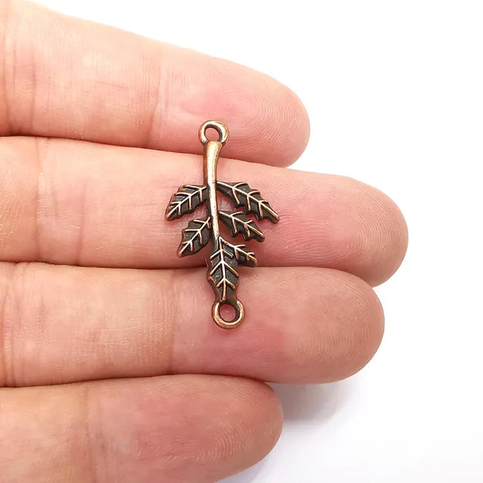 5 Leaf Branch Charms, Nature Connector, Dangle Earring Charms, Small Charms , Necklace Parts, Antique Copper Plated 31x16mm G36221