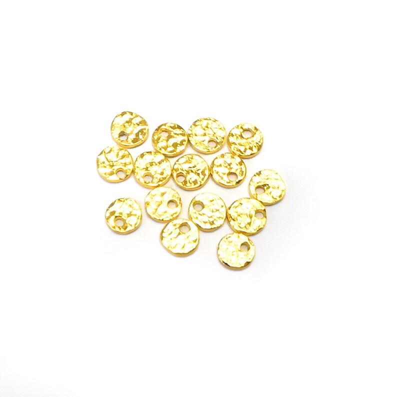 10 Hammered Stamping Tag Charms, Disc Shiny Gold Plated Charms, Jewelry Parts, Hammered Bracelet Component, Shiny Gold Plated Brass 6mm G36222