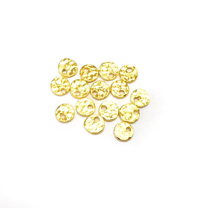 10 Hammered Stamping Tag Charms, Disc Shiny Gold Plated Charms, Jewelry Parts, Hammered Bracelet Component, Shiny Gold Plated Brass 6mm G36222