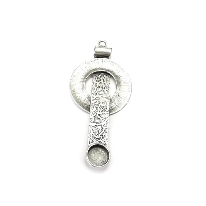 Silver Pendant Bezel, Cabochon Blank, Locket Pendant Base, inlay Mounting, Resin Necklace, Antique Silver Plated Brass 8mm G36224