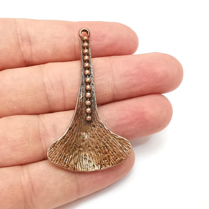 Ginkgo Leaf Charms, Boho Charms, Ethnic Earring Charms, Copper Rustic Pendant, Necklace Parts, Antique Copper Plated 57x31mm G36289