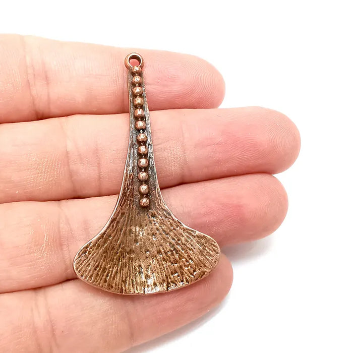 Ginkgo Leaf Charms, Boho Charms, Ethnic Earring Charms, Copper Rustic Pendant, Necklace Parts, Antique Copper Plated 57x31mm G36289