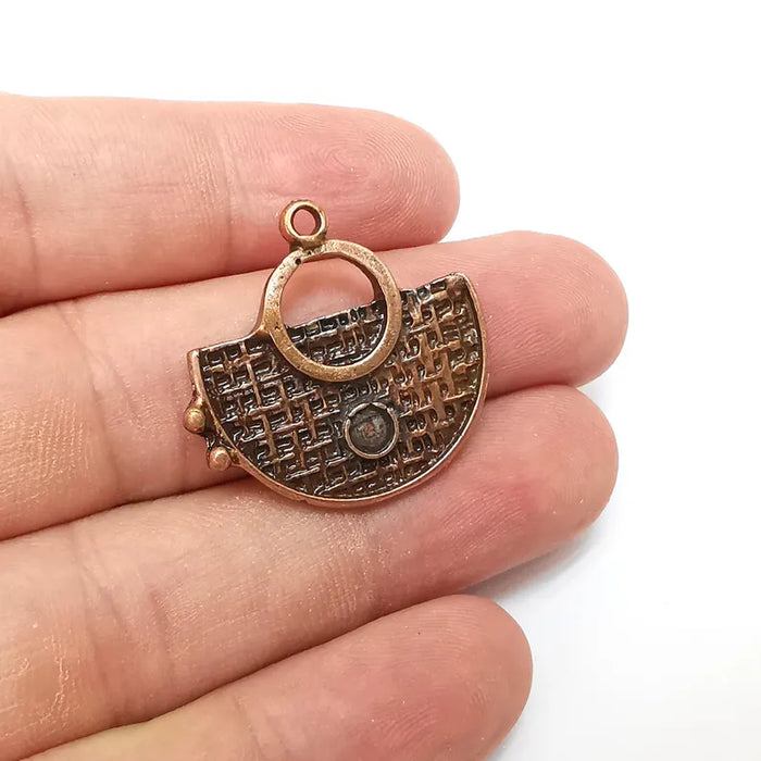 2 Copper Dangle Charms, Boho Charms, Rustic Charms, Earring Charms, Copper Pendant, Necklace Parts, Antique Copper Plated 30x28mm G36290