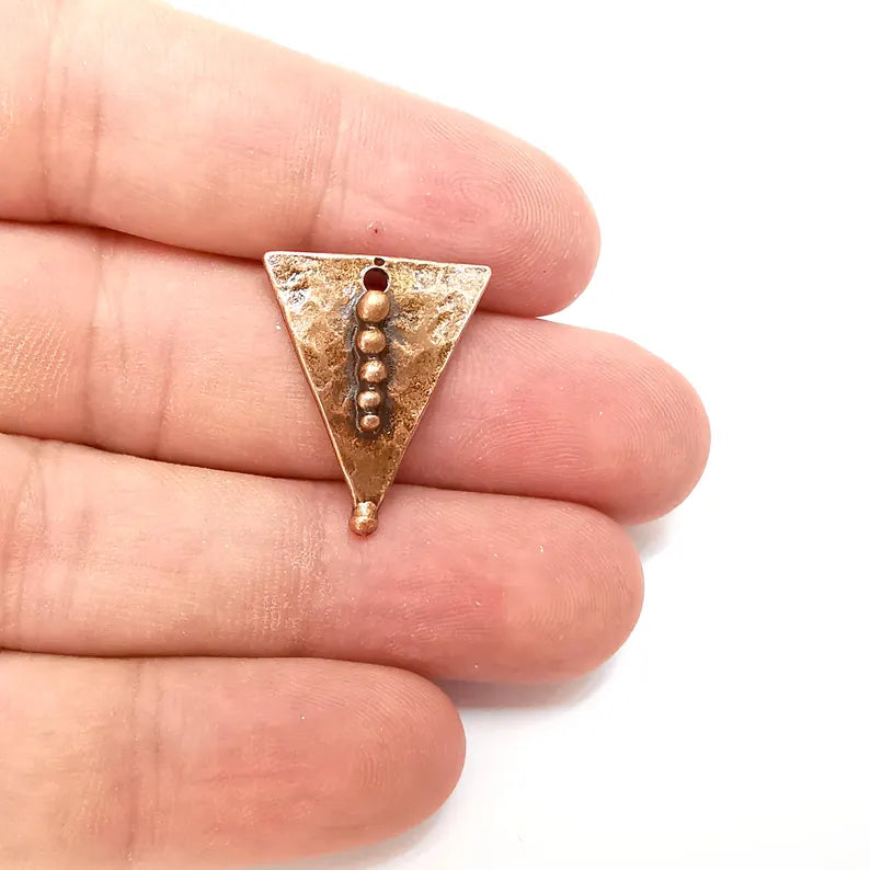 2 Copper Triangle Charms, Boho Charms, Rustic Charms, Earring Charms, Copper Pendant, Necklace Parts, Antique Copper Plated 24x20mm G36292