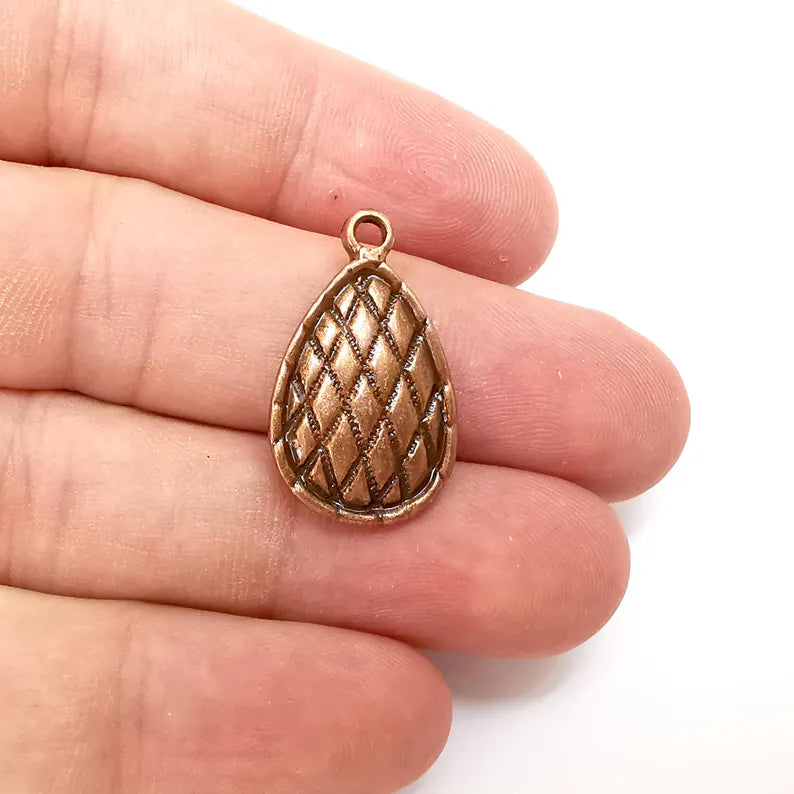 Drop Dangle Charms, Copper Boho Charms, Rustic Charms, Earring Charms, Copper Pendant, Necklace Parts, Antique Copper Plated 27x16mm G36294