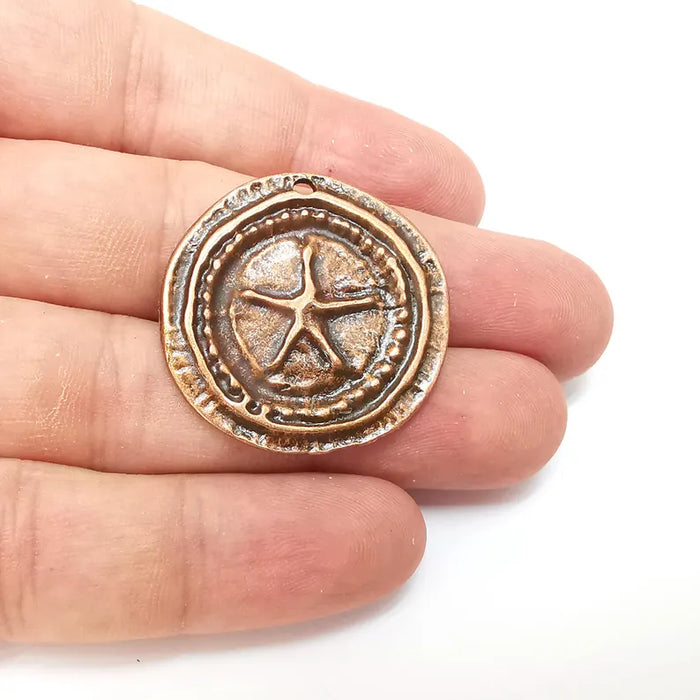 Copper Starfish Charms, Fossil Charms, Boho Charms, Earring Charms, Copper Pendant, Necklace Parts, Antique Copper Plated 34mm G36296