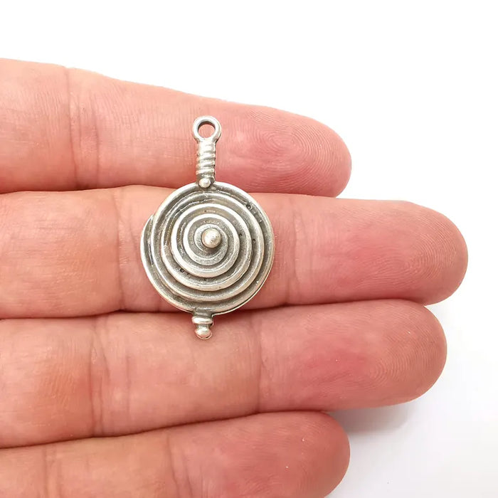 Silver Swirl Charms, Boho Charms, Rustic Charms, Earring Charms, Silver Pendant, Necklace Parts, Antique Silver Plated 35x21mm G36232