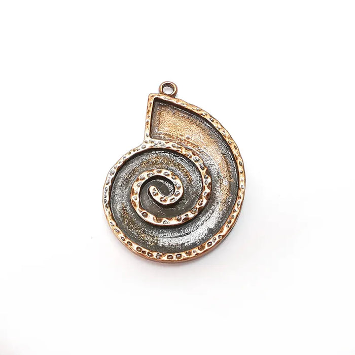 Copper Ammonite Swirl Charms Blank, Charms Base, Cabochon Bezel, inlay Mounting, Resin Necklace, Antique Copper plated 43x31mm G36297