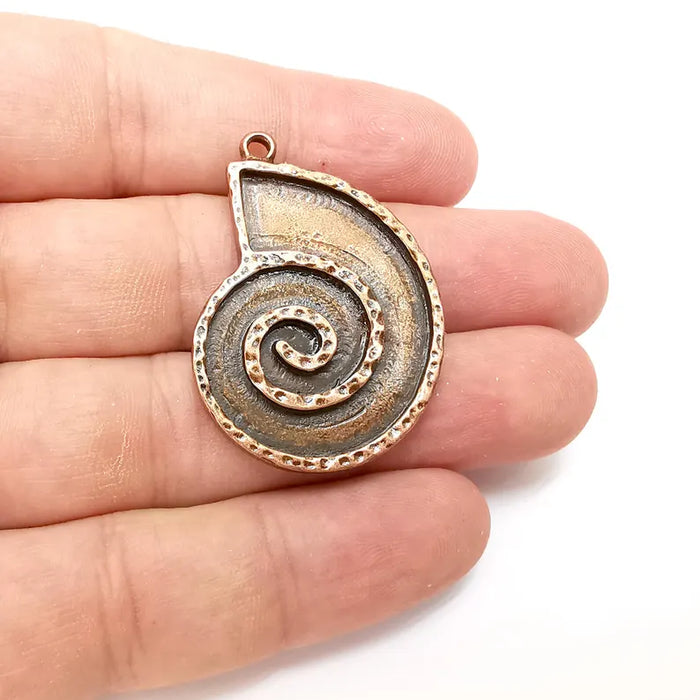 Copper Ammonite Swirl Charms Blank, Charms Base, Cabochon Bezel, inlay Mounting, Resin Necklace, Antique Copper plated 43x31mm G36297