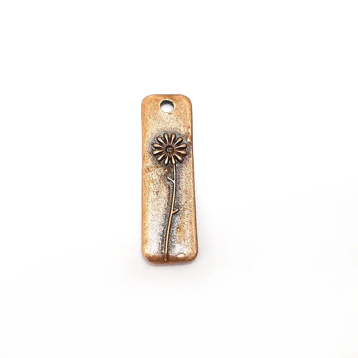 2 Flower Charms, Copper Nature Charms, Boho Charms, Earring Charms, Copper Pendant, Necklace Parts, Antique Copper Plated 38x11mm G36298