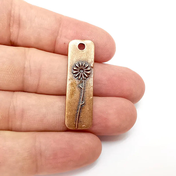 2 Flower Charms, Copper Nature Charms, Boho Charms, Earring Charms, Copper Pendant, Necklace Parts, Antique Copper Plated 38x11mm G36298