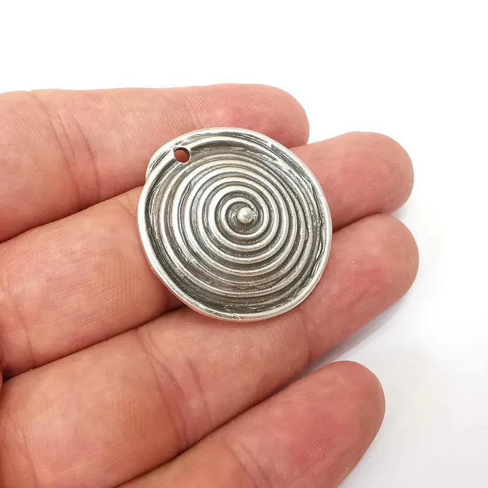 Silver Dome Swirl Charms, Boho Charms, Rustic Charms, Earring Charms, Silver Pendant, Necklace Parts, Antique Silver Plated 33mm G36243