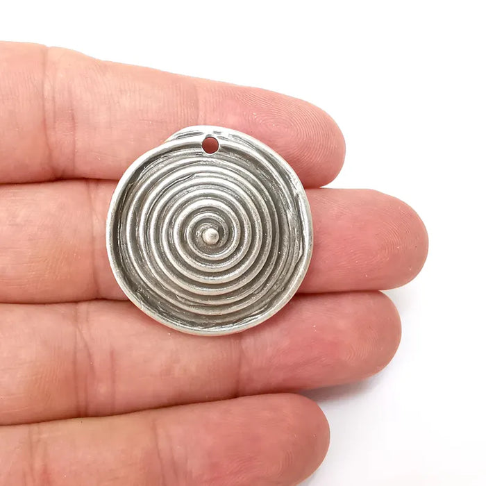 Silver Dome Swirl Charms, Boho Charms, Rustic Charms, Earring Charms, Silver Pendant, Necklace Parts, Antique Silver Plated 33mm G36243