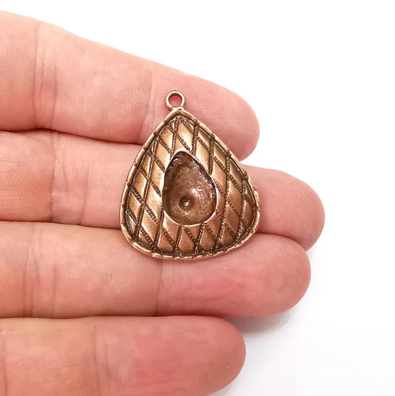 Copper Drop Charms Blank, Charms Base, Cabochon Bezel, inlay Mounting, Resin Necklace, Antique Copper plated 14x10mm blank G36247