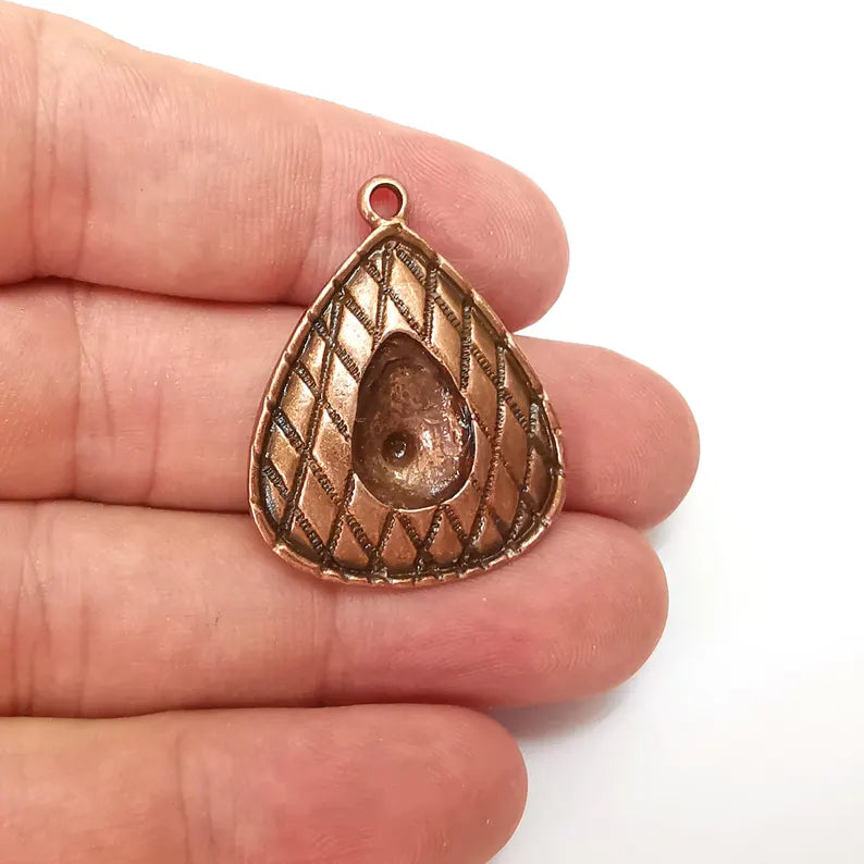 Copper Drop Charms Blank, Charms Base, Cabochon Bezel, inlay Mounting, Resin Necklace, Antique Copper plated 14x10mm blank G36247