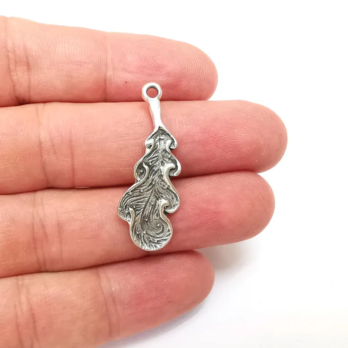 2 Silver Leaf Charms, Boho Charms, Rustic Charms, Earring Charms, Silver Pendant, Necklace Parts, Antique Silver Plated 37x14mm G36302