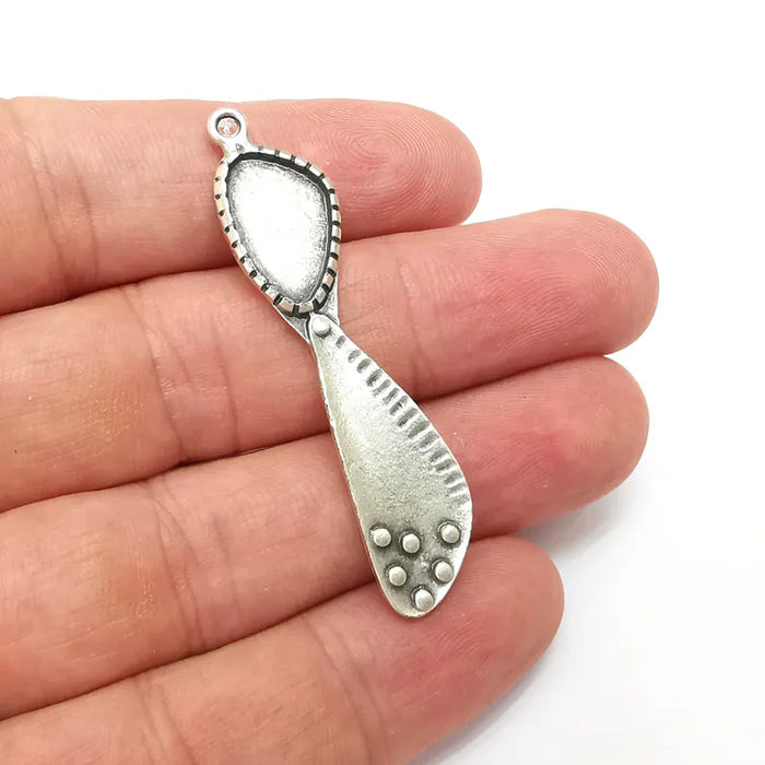 Silver Charms, Blank Charms, Rustic Charms, Earring Charms, Silver Pendant, Necklace Parts, Antique Silver Plated 55x12mm 16x10mm G36304